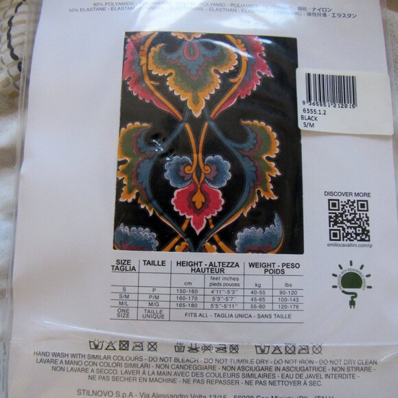 New Emilio Cavallini Tights S/M made Italy Flower , Black, 55 den - Picture 4 of 5